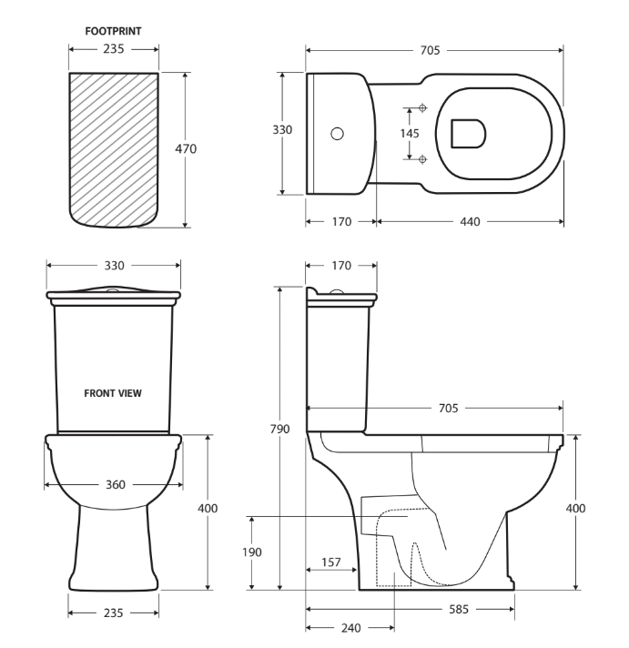 RAK Washington Ivory Close-Coupled Toilet Suite, Ivory with S-Trap 240