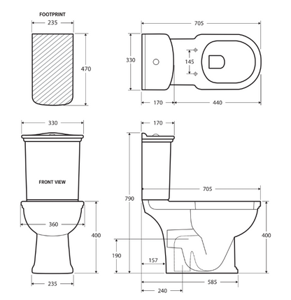 RAK Washington Ivory Close-Coupled Toilet Suite, Ivory with S-Trap 240