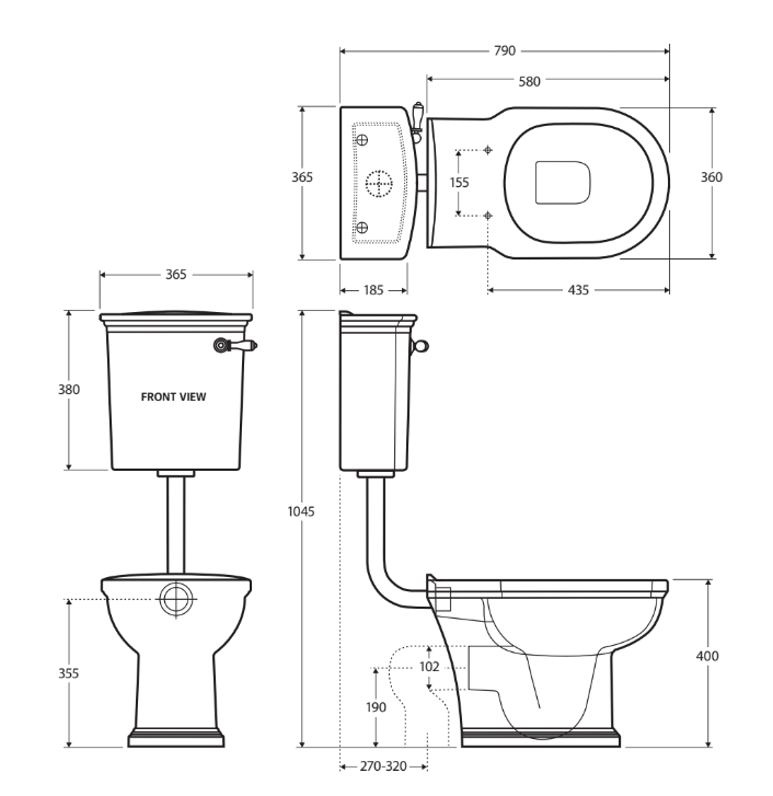 RAK Washington Front Lever Adjustable Link Toilet Suite, Alpine White