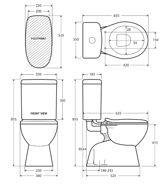 Stella Adjustable Link Toilet Suite, Gloss White