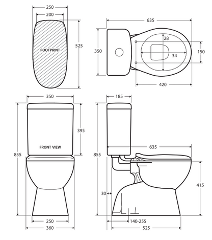 Stella Adjustable Link Toilet Suite, Gloss White