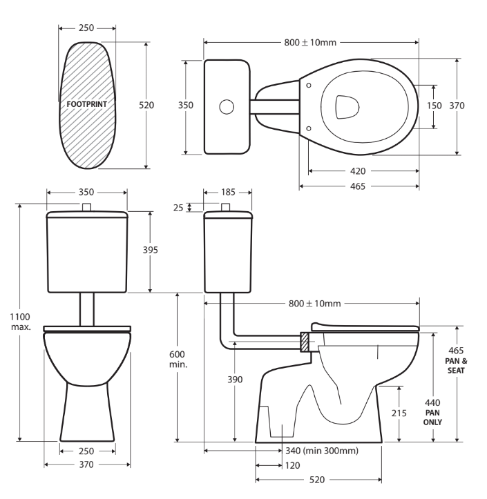 Stella Senior Adjustable Link Toilet Suite, Gloss White