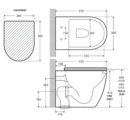 Koko Tornado Flush Wall-Faced Toilet Suite with Slim Seat