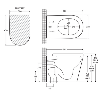 Aluca Tornado Flush Wall-Faced Toilet Suite, Gloss White with Slim Seat