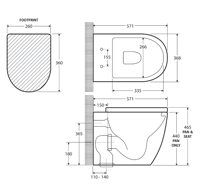 Alix Ambulant Wall-Faced Toilet Suite, Gloss White