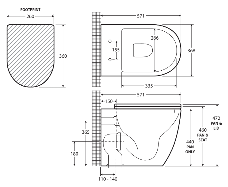 Alix Ambulant Wall-Faced Toilet Suite, Gloss White with Slim Seat