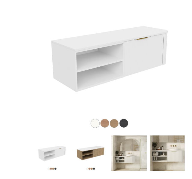 Margot 1200-1500mm Single Bowl Wall Hung Cabinet, Custom Width Left Shelf