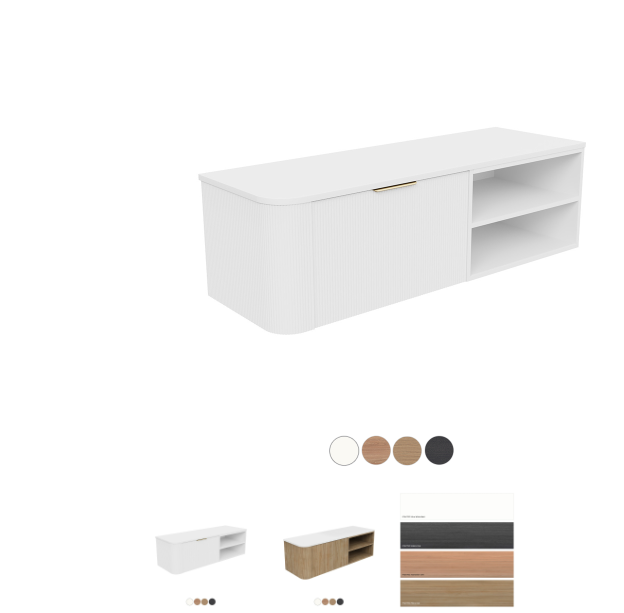 Margot 1200-1500mm Single Bowl Wall Hung Cabinet, Custom Width Right Shelf