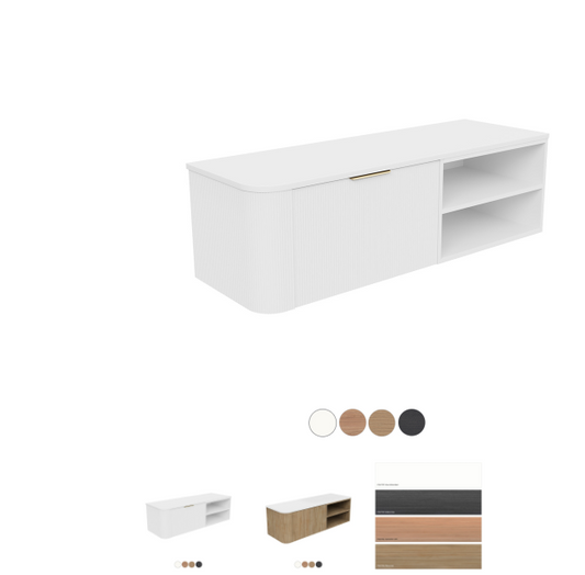 Margot 1200-1500mm Single Bowl Wall Hung Cabinet, Custom Width Right Shelf