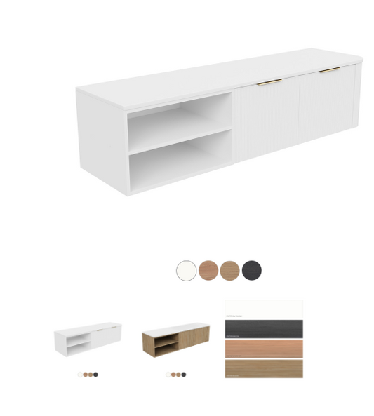 Margot 1500-1800mm Double Bowl Wall Hung Cabinet, Custom Width Left Shelf