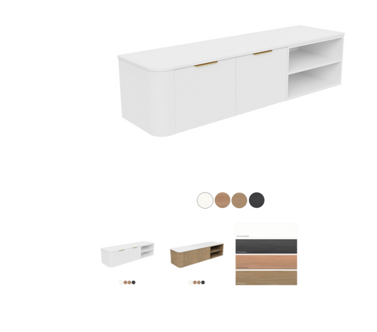 Margot 1500-1800mm Double Bowl Wall Hung Cabinet, Custom Width Right Shelf