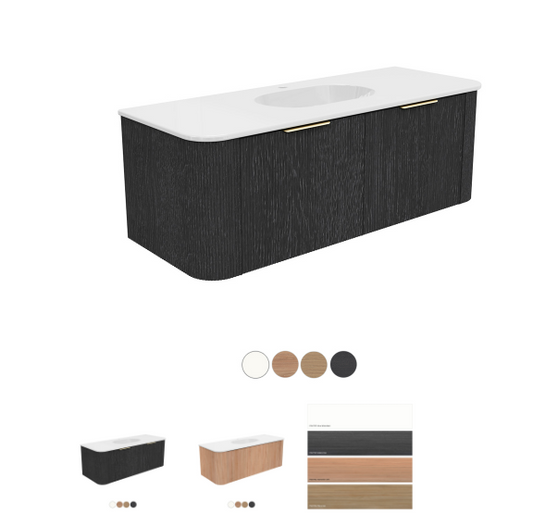 Margot 1200 Single Bowl Wall Hung, Double Curve Cabinet, Lola Gloss Basin Top