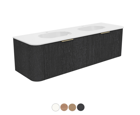 Margot 1500 Double Bowl Wall Hung, Double Curve Cabinet, Lola Gloss Basin Top