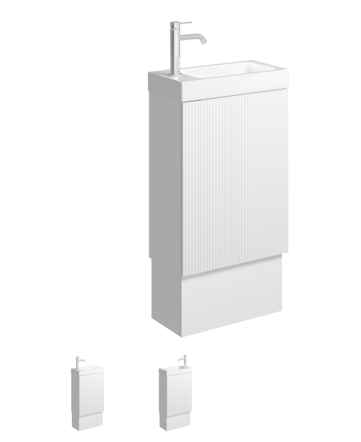 Denzel Minka 450 Vanity on Kickboard, No Overflow, Satin White