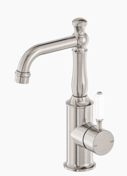 York Basin Mixer With White Porcelain Lever Brushed Nickel (NR69210101BN)