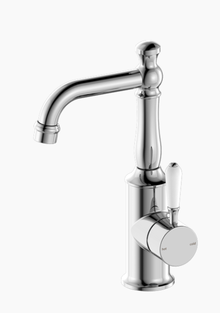 YORK BASIN MIXER WITH WHITE PORCELAIN LEVER CHROME (NR69210101CH)
