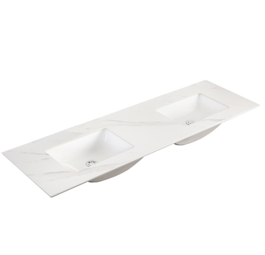 150cm Mountain Snow Sintered Stone Vanity Top Double Bowl