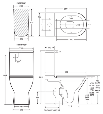 Tono Tornado Flush Back-to-Wall Toilet Suite, Gloss White with Slim Seat