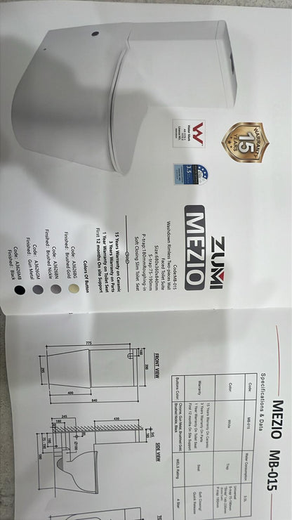 MEZIO Back to Wall Rimless Toilet Suite
