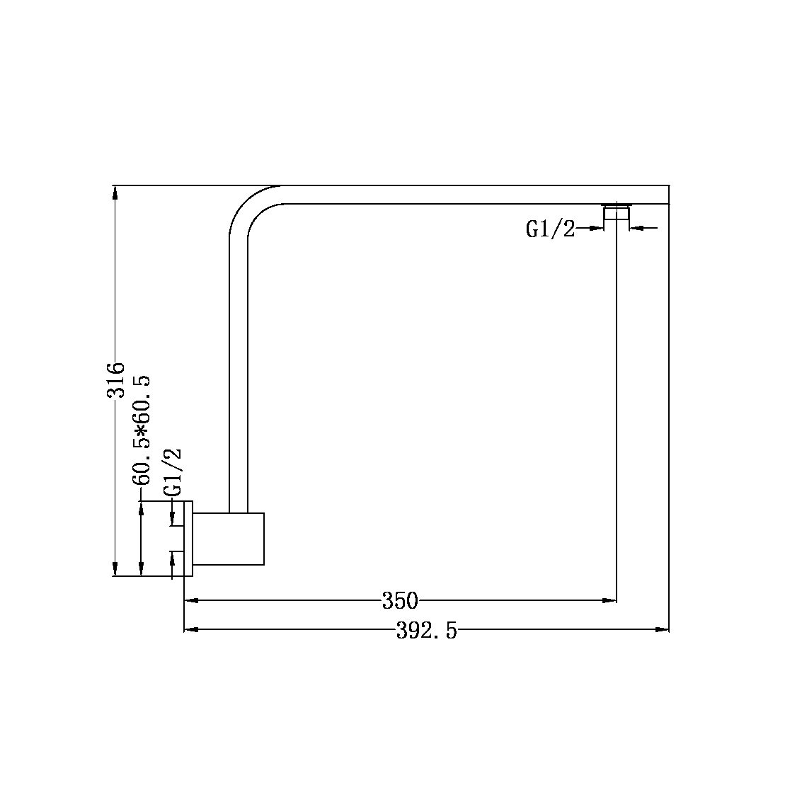 Square Swivel Shower Arm | 350mm