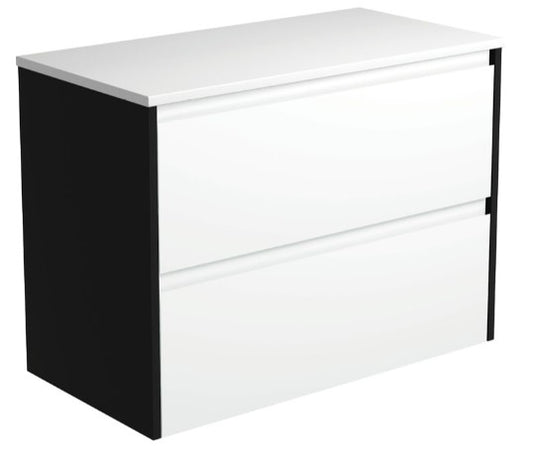 Amato Satin White 900 Wall-Hung Cabinet, Satin Black Panels