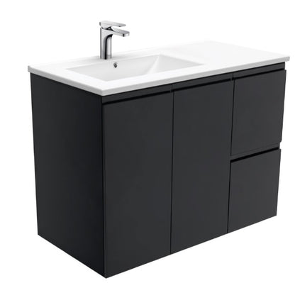 Dolce Fingerpull Satin Black 900 Offset Wall-Hung Vanity