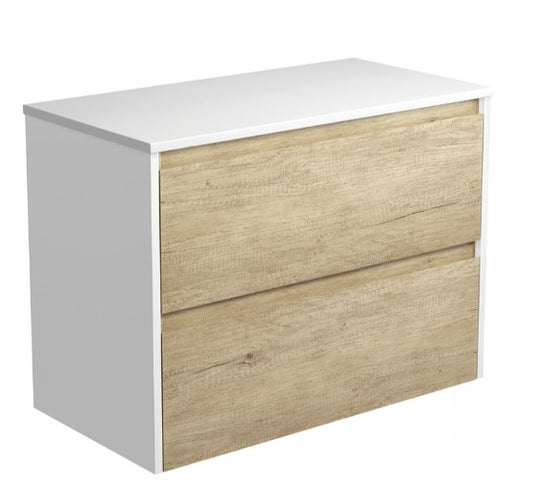 Amato Scandi Oak 900 Wall-Hung Cabinet, Satin White Panels