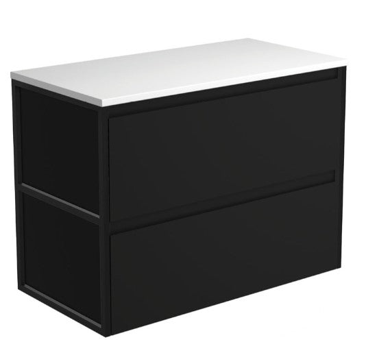 Amato Satin Black 900 Wall-Hung Cabinet, Matte Black Frames