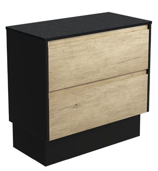 Amato Scandi Oak 900 Cabinet on Kickboard, Satin Black Panels