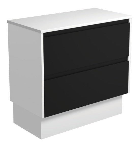 Amato Satin Black 900 Cabinet on Kickboard, Satin White Panels