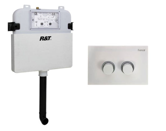 R&T Pneumatic In-Wall Cistern for Wall-Faced Pans, White Buttons