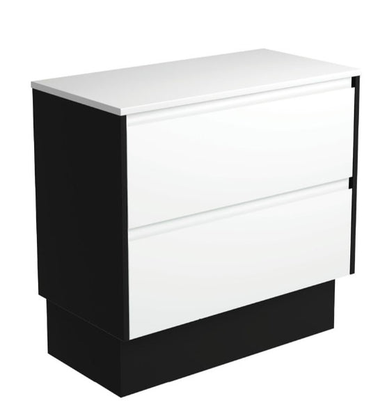 Amato Satin White 900 Cabinet on Kickboard, Satin Black Panels