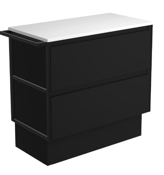 Amato Satin Black 900 Cabinet on Kickboard, 1 Frame & 1 Towel Rail