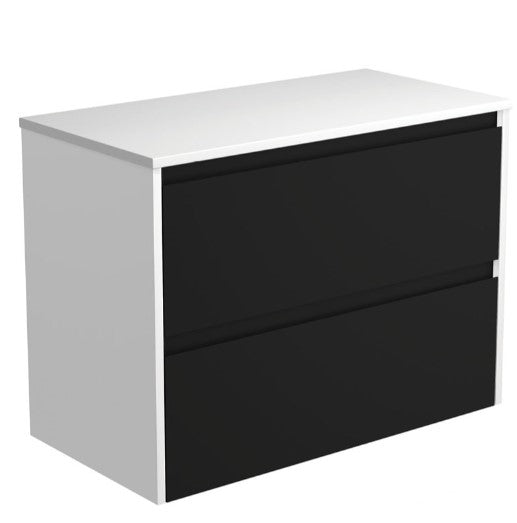 Amato Satin Black 900 Wall-Hung Cabinet, Satin White Panels