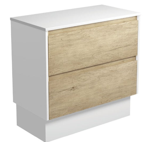 Amato Scandi Oak 900 Cabinet on Kickboard, Satin White Panels