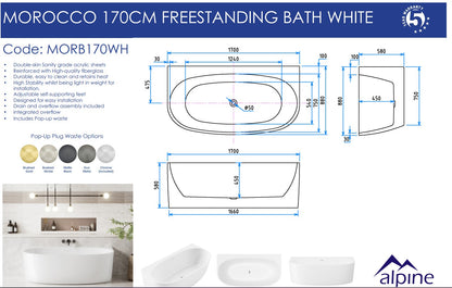 Morocco Back to the Wall Free Standing Bath 170cm