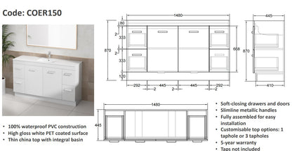 Erin PVC 150cm Single Bowl