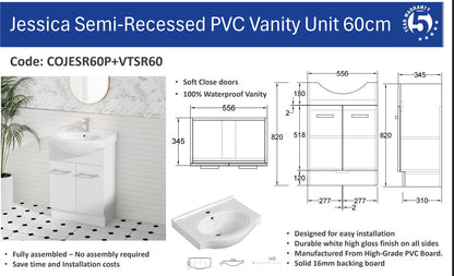 Jessica PVC Semi-Recessed 75cm