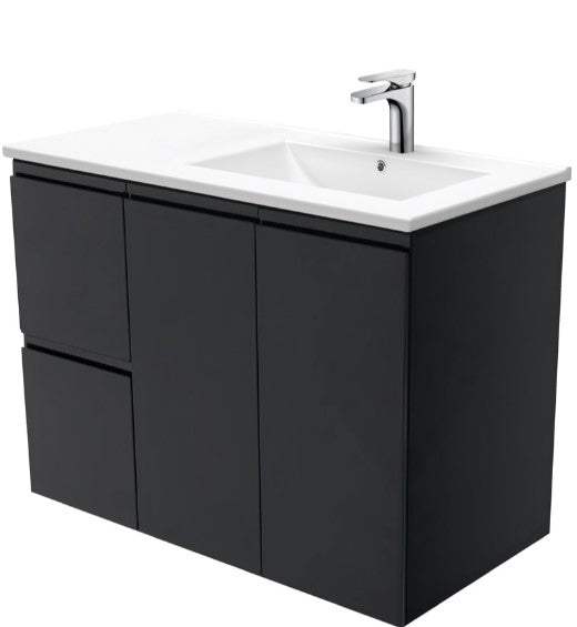 Dolce Fingerpull Satin Black 900 Offset Wall-Hung Vanity