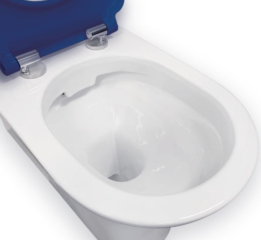 Delta Care Back-to-Wall Toilet Suite, Gloss White with Blue Seat