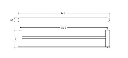 Empire Slim Double Towel Rail, 600mm