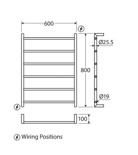 Kaya Heated Towel Rail, 600 x 800mm