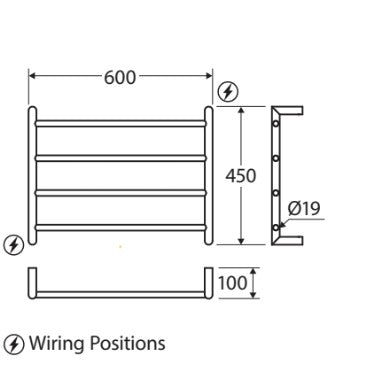 Kaya Heated Towel Rail, 600 x 450mm